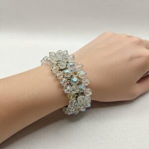 VTG 4 Row CoroCraft Rhinestone Bracelet Silver-Tone Mid-Century Crystal Shine